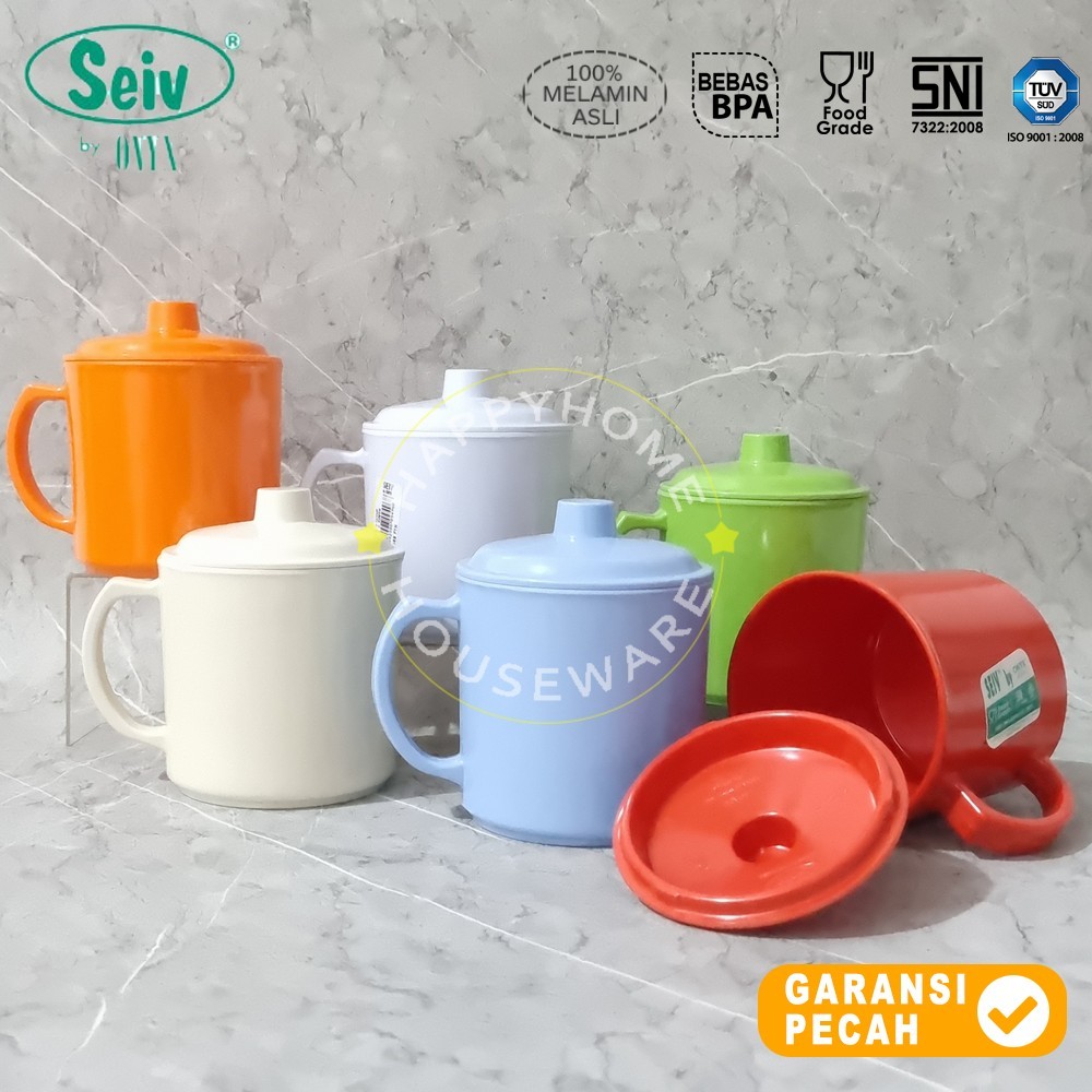 SEIV Mug Besar Tutup 600ml Gelas Gagang Mug Minum Tutup Melamin 3105SB