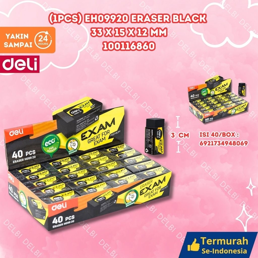 

(1PCS) H09920 Eraser BLACK 33x15x12mm DELI PENGHAPUS BX2000 BX40