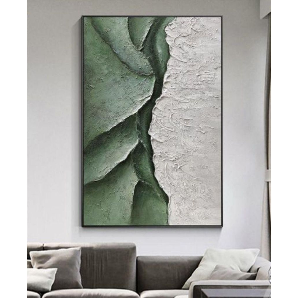Lukisan Dinding Abstrak Tekstur Hijau Timbul | Lukisan Handmade | Lukisan Aesthetic