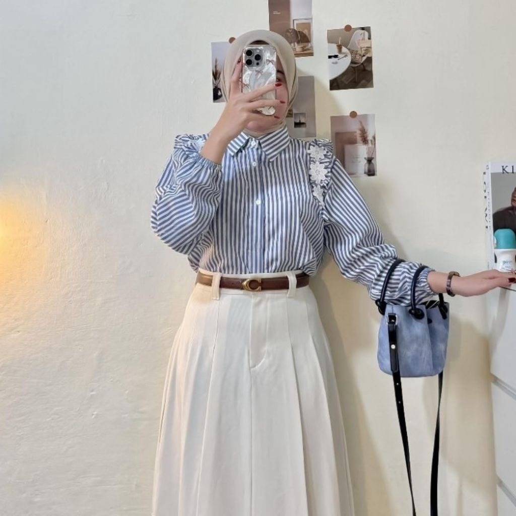 Atasan Wanita Salur Stripe Korean Style Terbaru Blouse Cila