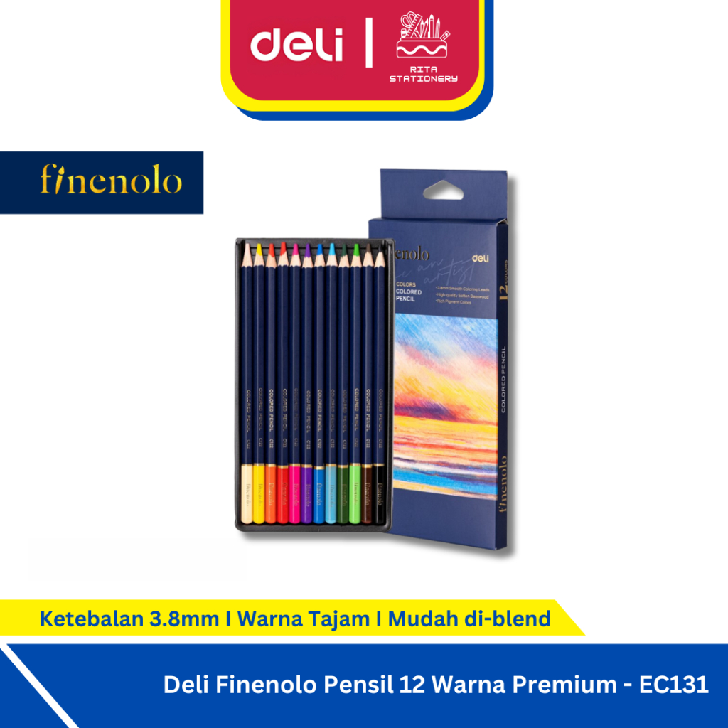 

Deli Finenolo Pensil 12 Warna Premium / Colored Pencil 3.8mm Lead Warna Sangat Terang EC131