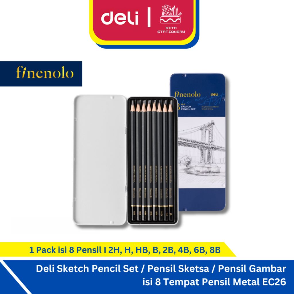 

Deli Sketch Pencil Set / Pensil Sketsa / Pensil Gambar isi 8 Tempat Pensil Metal EC26 I 2H H HB B 2B 4B 6B 8B