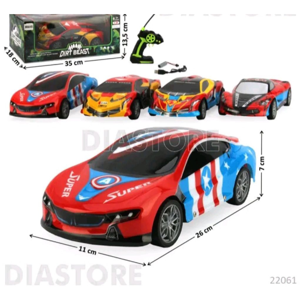 MAINAN ANAK MOBIL BALAP RC REMOT KONTROL KAPTEN AMERIKA 3D LIGHT BESAR PLASTIK BOX