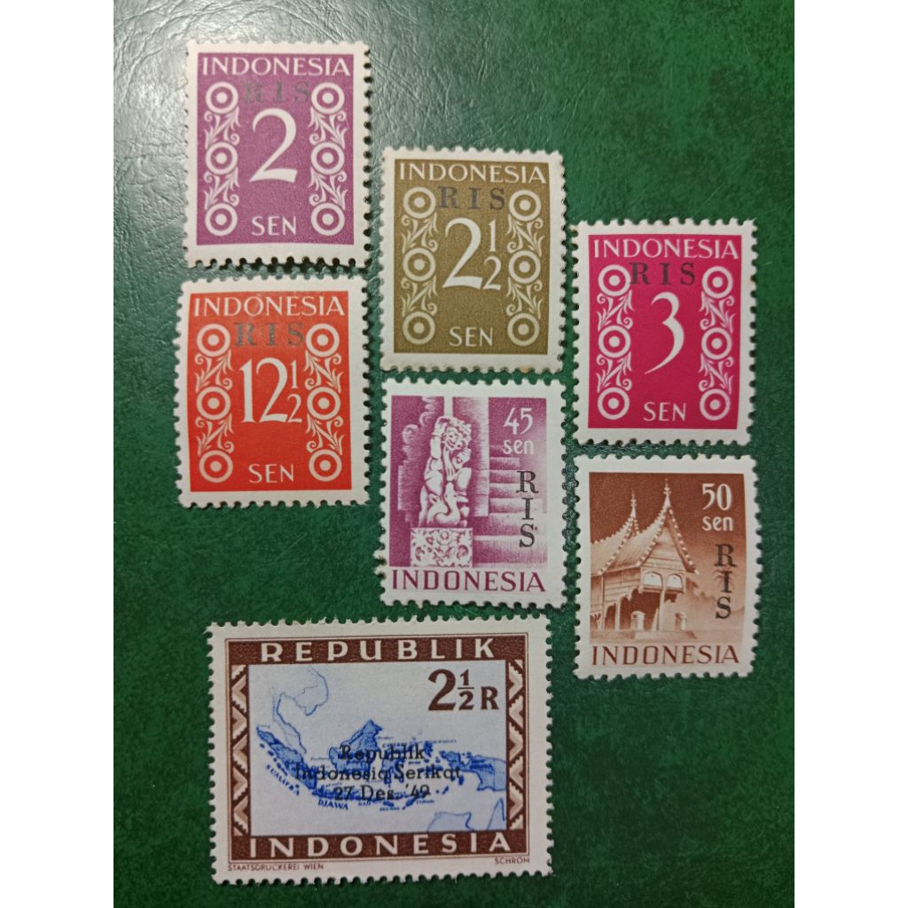 

Prangko Indonesia 7 Pcs CT RIS tahun 1949/1950 UN USED