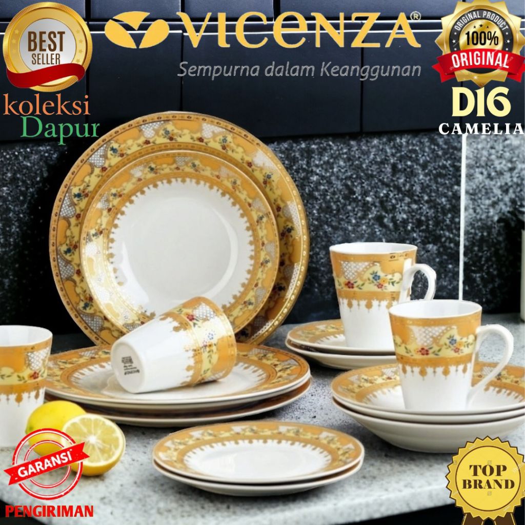 Perlengkapan makan Camelia, Dinner set Vicenza D16 dengan 12 piring makan Camelia dan 3 varian ukura