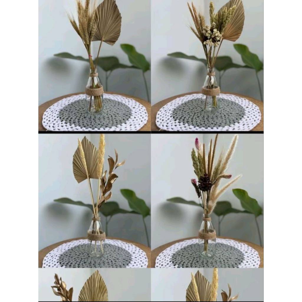 set bunga kering+vas botol kaca aesthetic/dekorasi bunga atas meja/bunga kering ata meja/bunga kerin