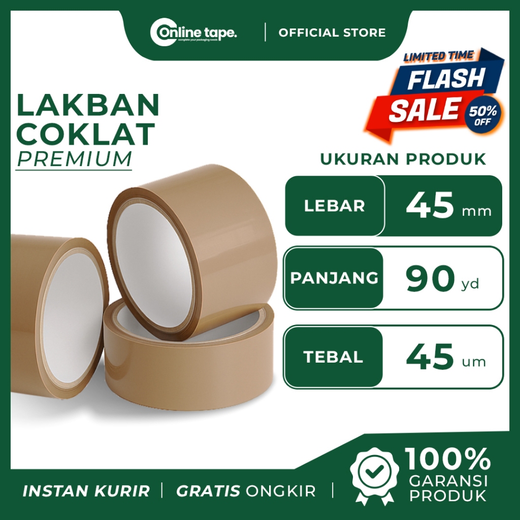

FLASH SALE 1 Pcs Lakban Cokelat 45 mm 50 Yard ECO TERMURAH / Isolasi Solatip Online Tape Termurah