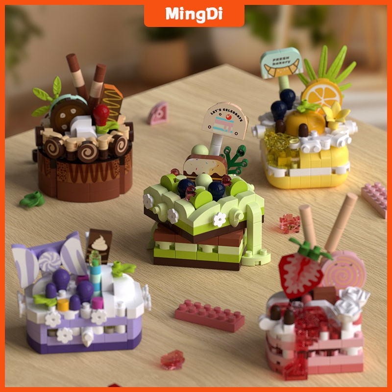 MINGDI Anak Induk Edukasi Mainan Brick Buah Kue Seri induk Mainan Kreatif Hadiah Ulang Tahun