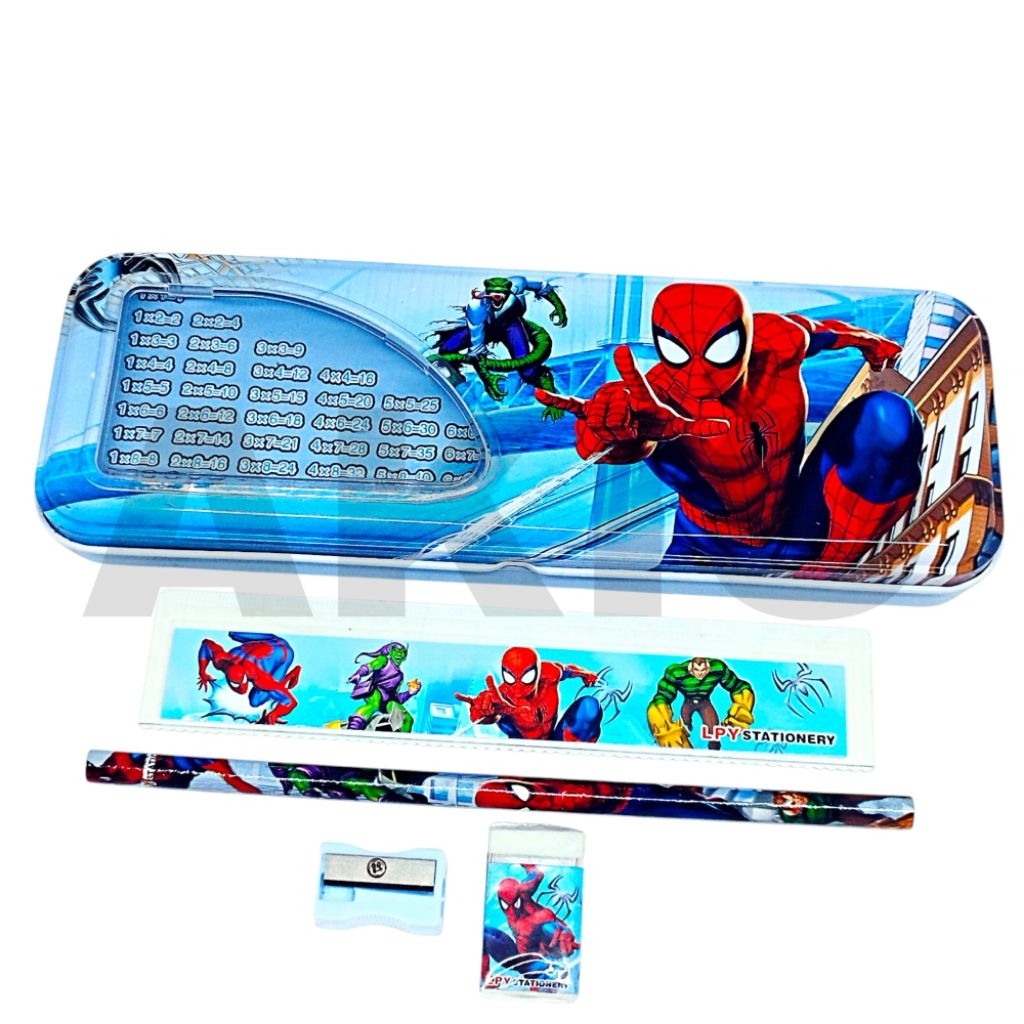 

Tempat Pensil Anak Set Alat Tulis Karakter SUPERHERO AVENGERS SPIDERMAN LPY99-15 2 Tingkat Susun Kaleng Kotak Besi