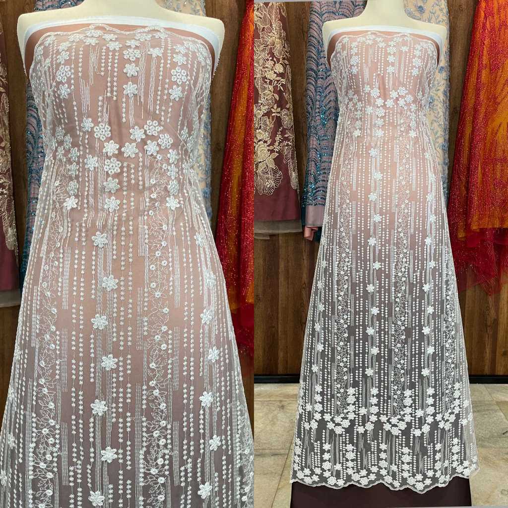 Mb Kain Tille Bordir Milan Bunga Kecil-Kecil Quality Premium /Bahan Brukat Kebaya Pesta