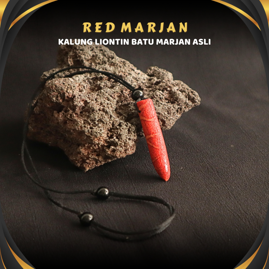 Kalung Pria Wanita Keren Aesthetic Liontin Peluru Batu Akik Marjan Red Coral Laut Merah ASLI Natural