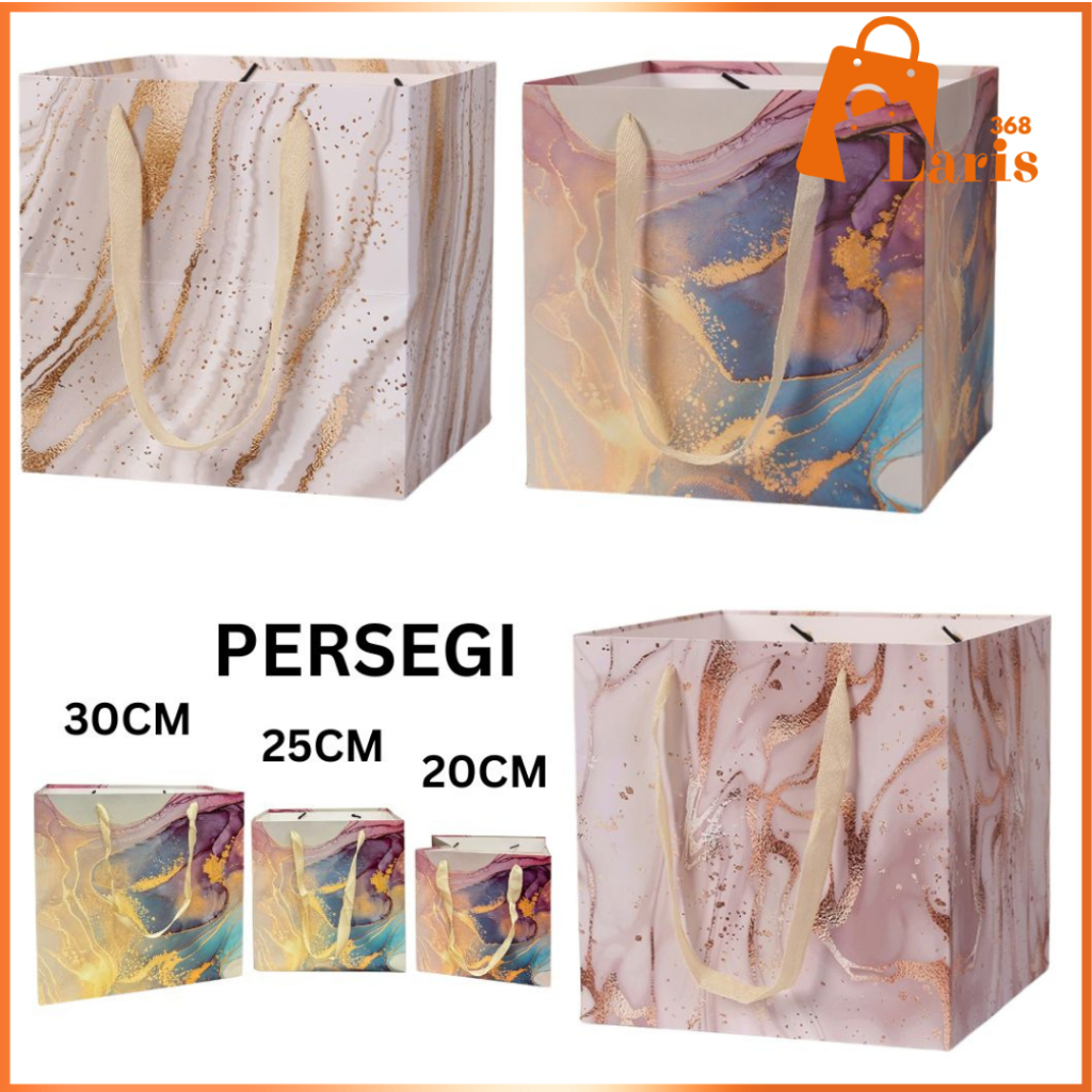 

Laris368 Paperbag Kantong Karton Kotak Square Persegi Motif Marmer Abstrak Premium Banyak Size