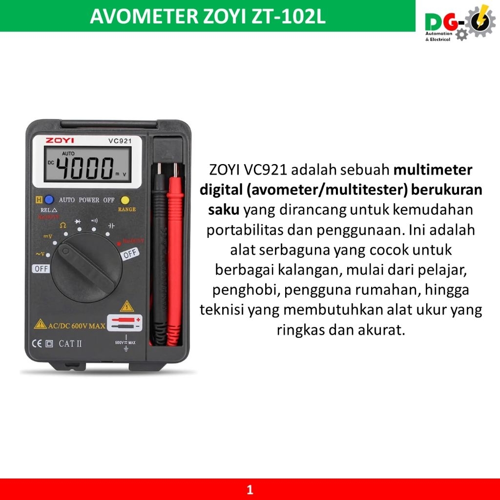 ZOYI VC921 DIGITAL AVOMETER DIGITAL MULTIMETER MULTITESTER