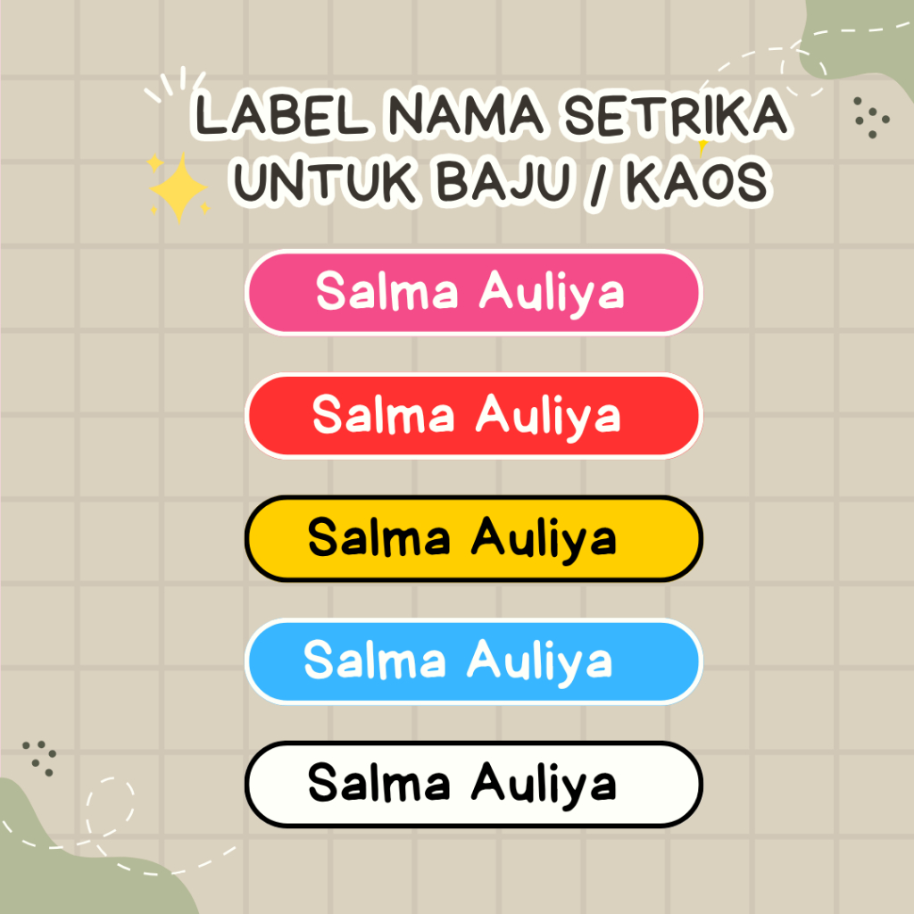 

Stiker Label Custom Nama Setrika / Stiker untuk baju anak sekolah pesantren asrama name tag laundry