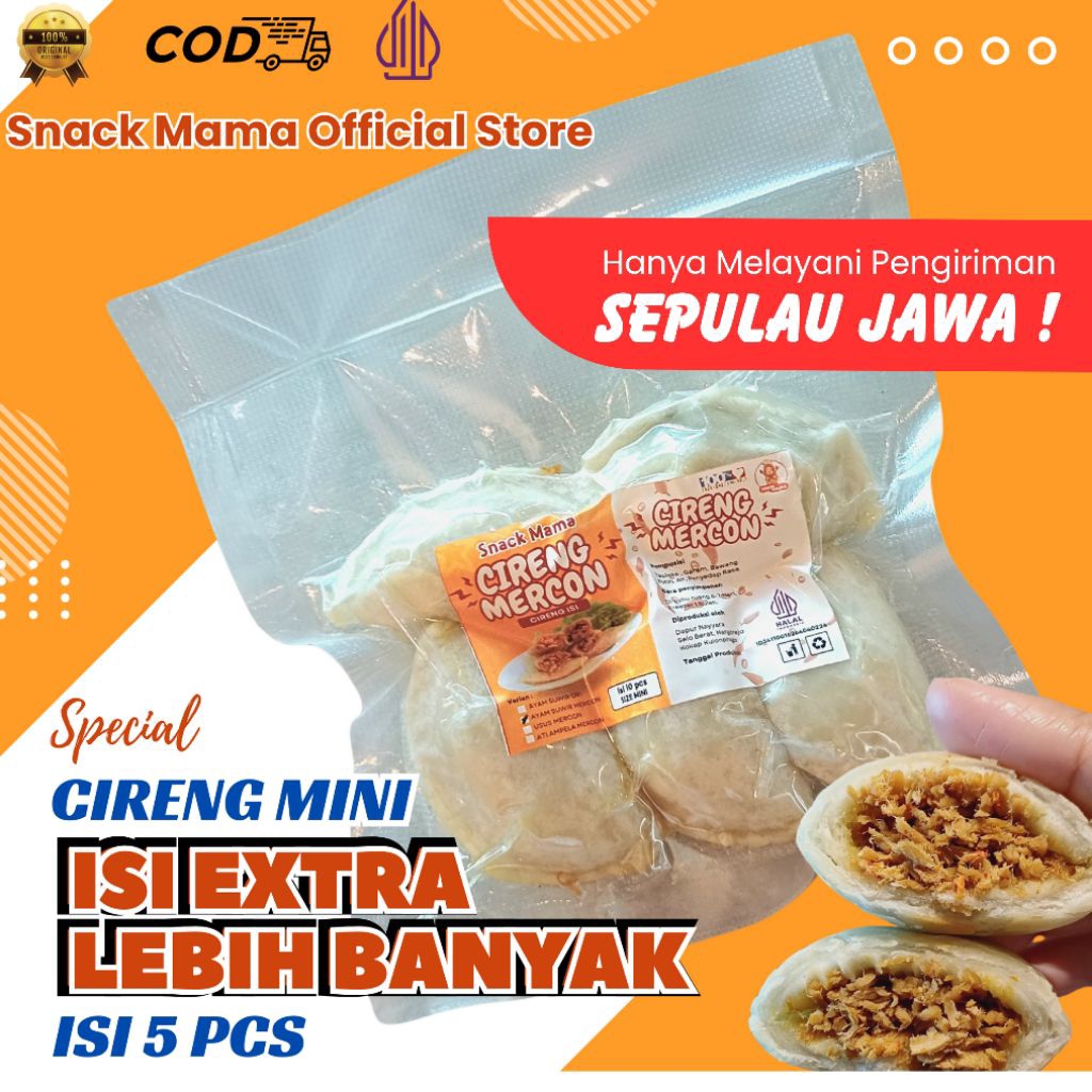 

Snack Mama - CIRENG GEMBUL isi Ayam suwir isi 5 pcs ( Size mini ISI LEBIH BANYAK )