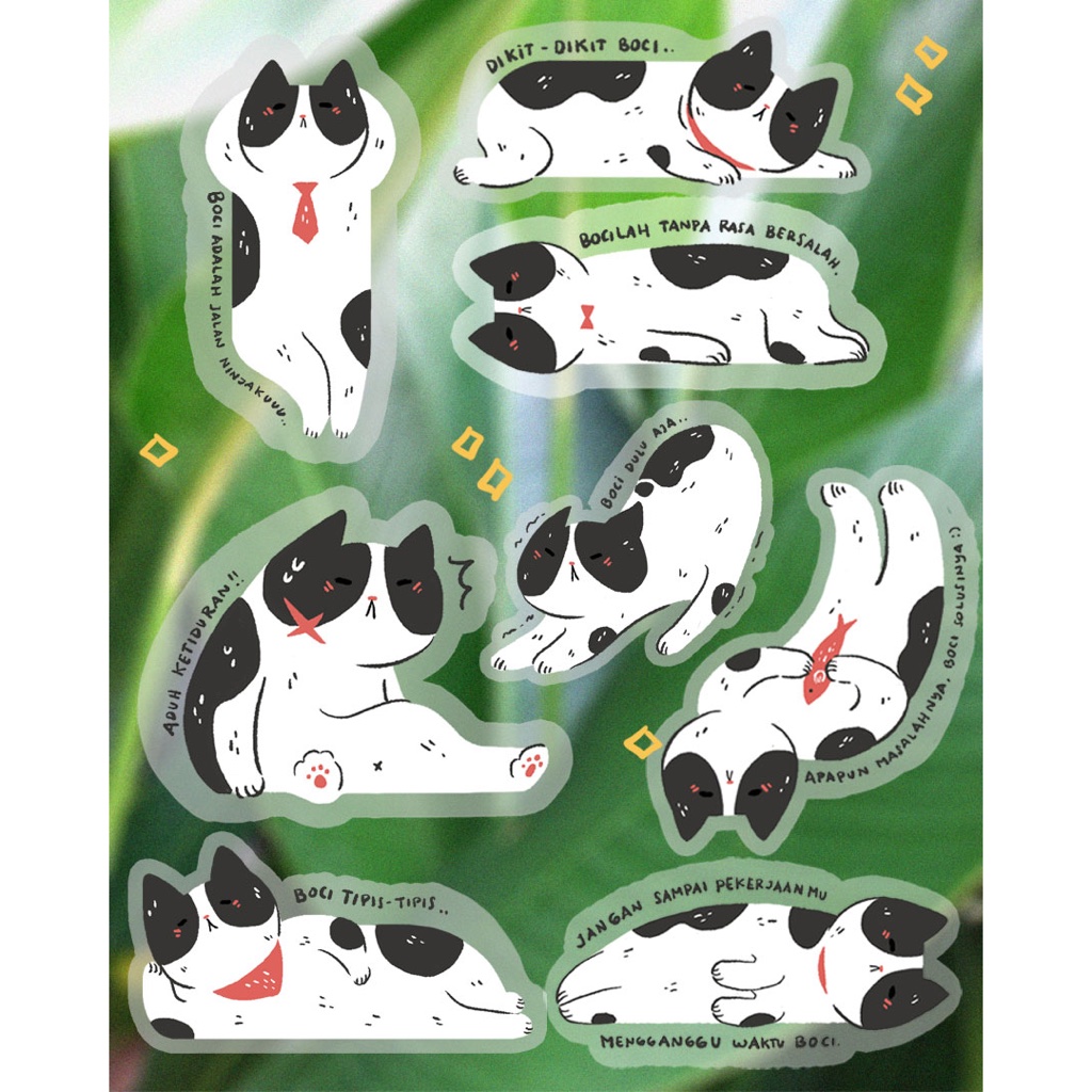 

Sticker transparan kucing bobo siang dengan kata motivasi