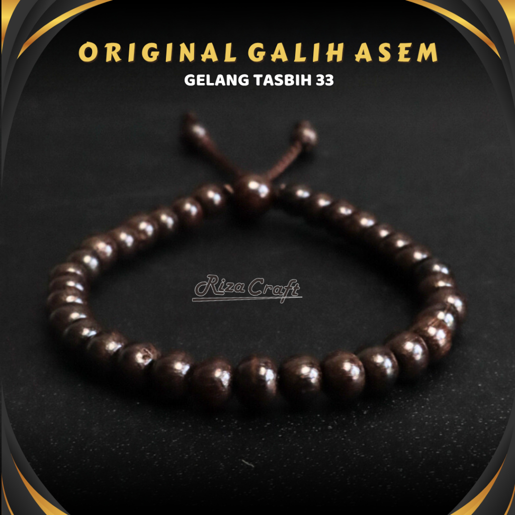 Gelang Tasbih Kayu Galih Asem Asli 33 Butir. Bersertifikat by RIZA CRAFT
