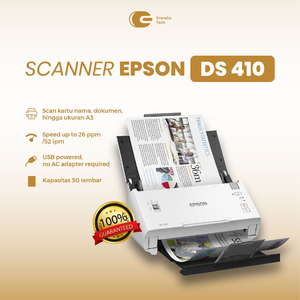 Epson DS-410 Scanner ADF A4 F4 Folio Duplex Scan Bolak Balik High Speed Resmi