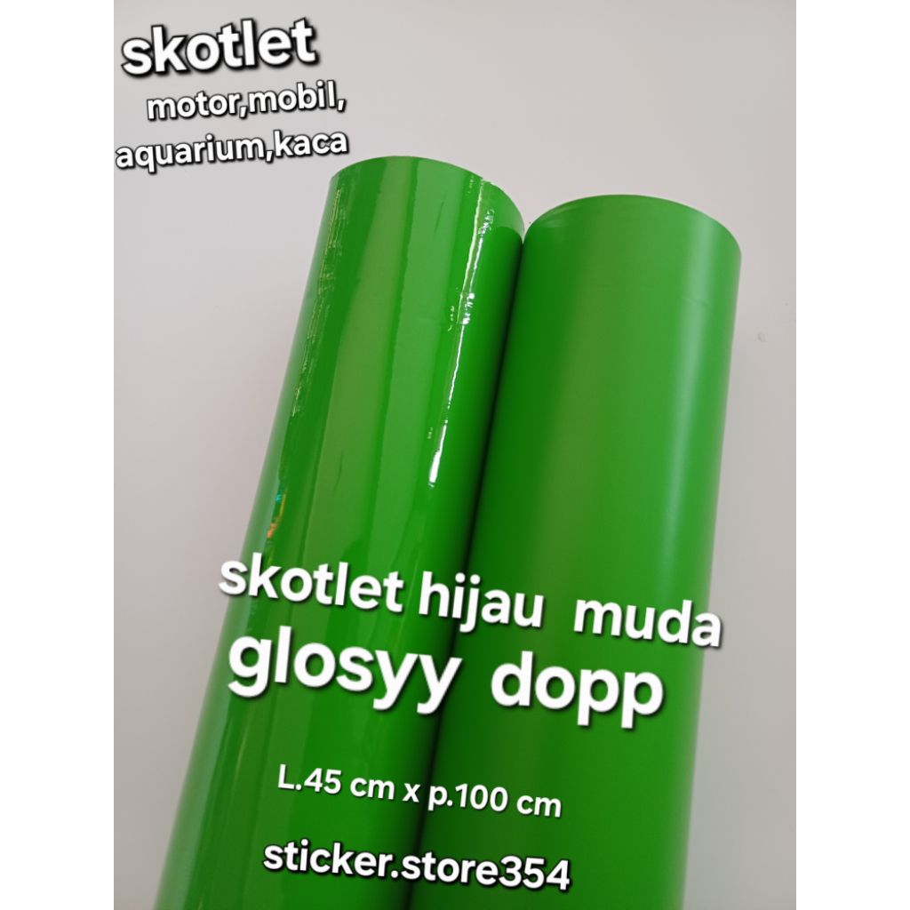sticker skotlet hijau muda glosy dan doff per meter,skotlet motor,skotlet aquarium ,mobil,kaca dll m