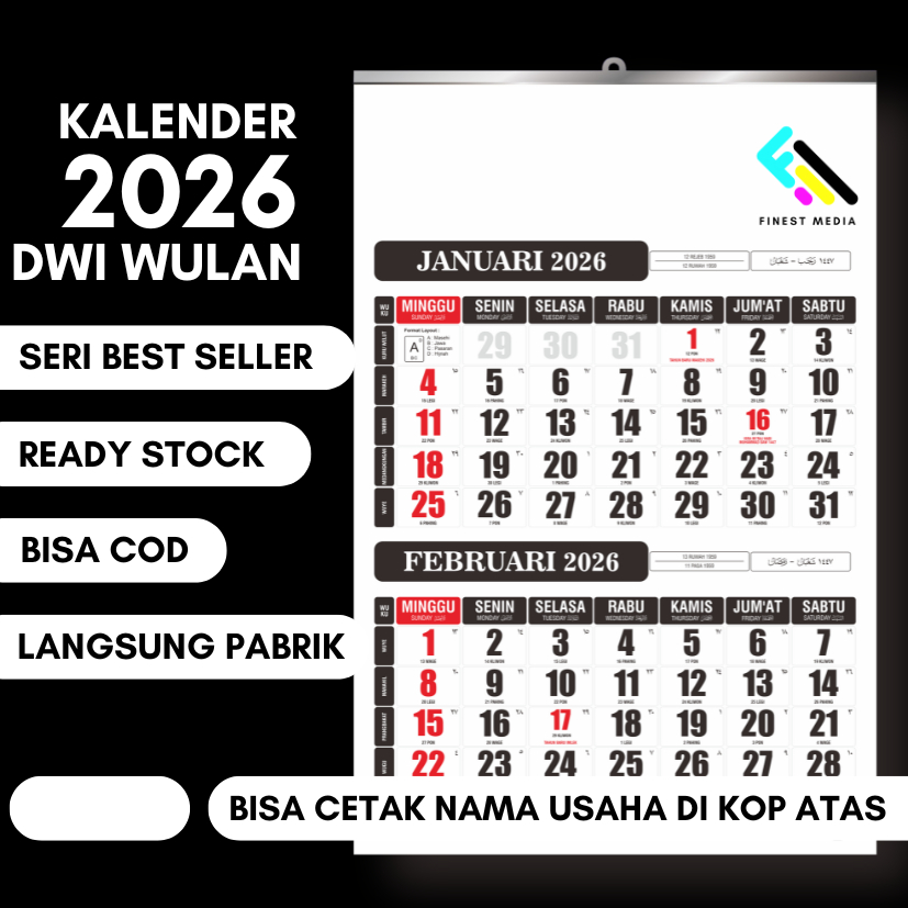 

KALENDER DINDING 2026 - 6 LEMBAR - KALENDER DINDING KERJA STANDAR TERMURAH