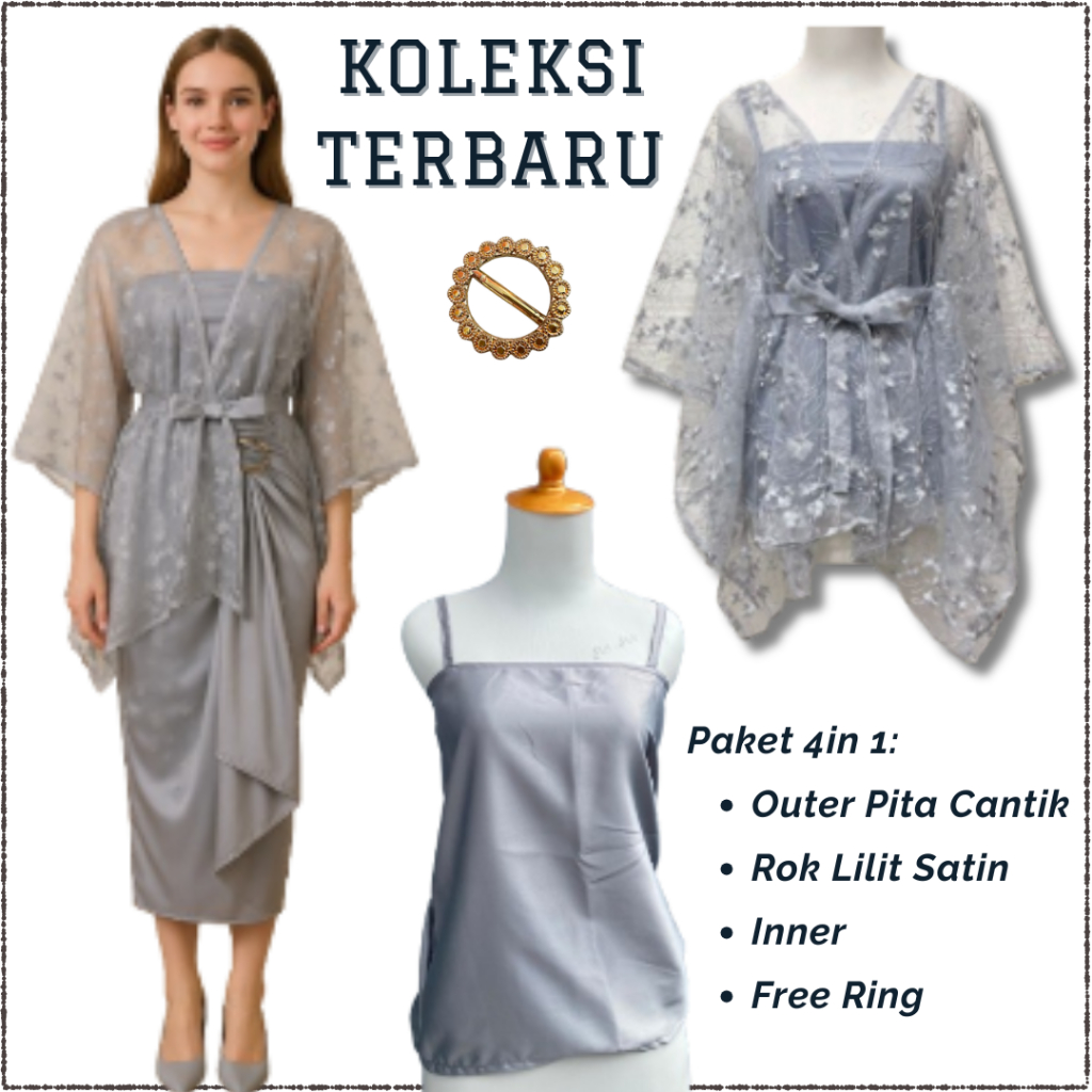 One Set Kebaya Kondangan Seruni Kebaya Wisuda Baju Lamaran One Set Rok Lilit Satin +  Cardigan Tali 