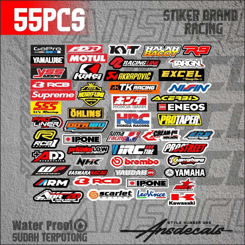 stiker pack paket pilihan 50 & 60pcs  stiker pack brand racing kata - kata brand racing anti luntur