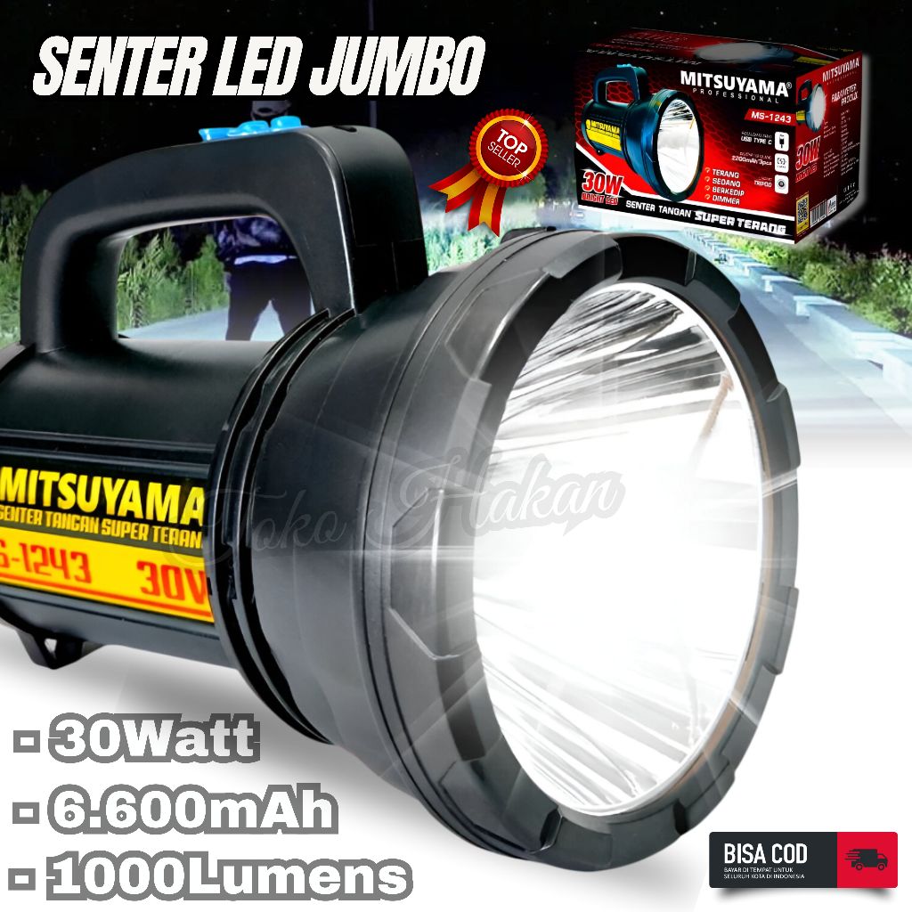 Senter LED Super Terang Jarak Jauh Mitsuyama Ms-1243 Senter Camping Multifungsi Waterproof Senter Ta