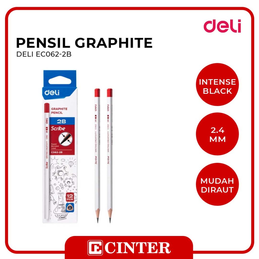 

DELI - PENSIL KAYU /PERLENGKAPAN ALAT TULIS / PENSIL GRAPHITE EC062 2B SCRIBE