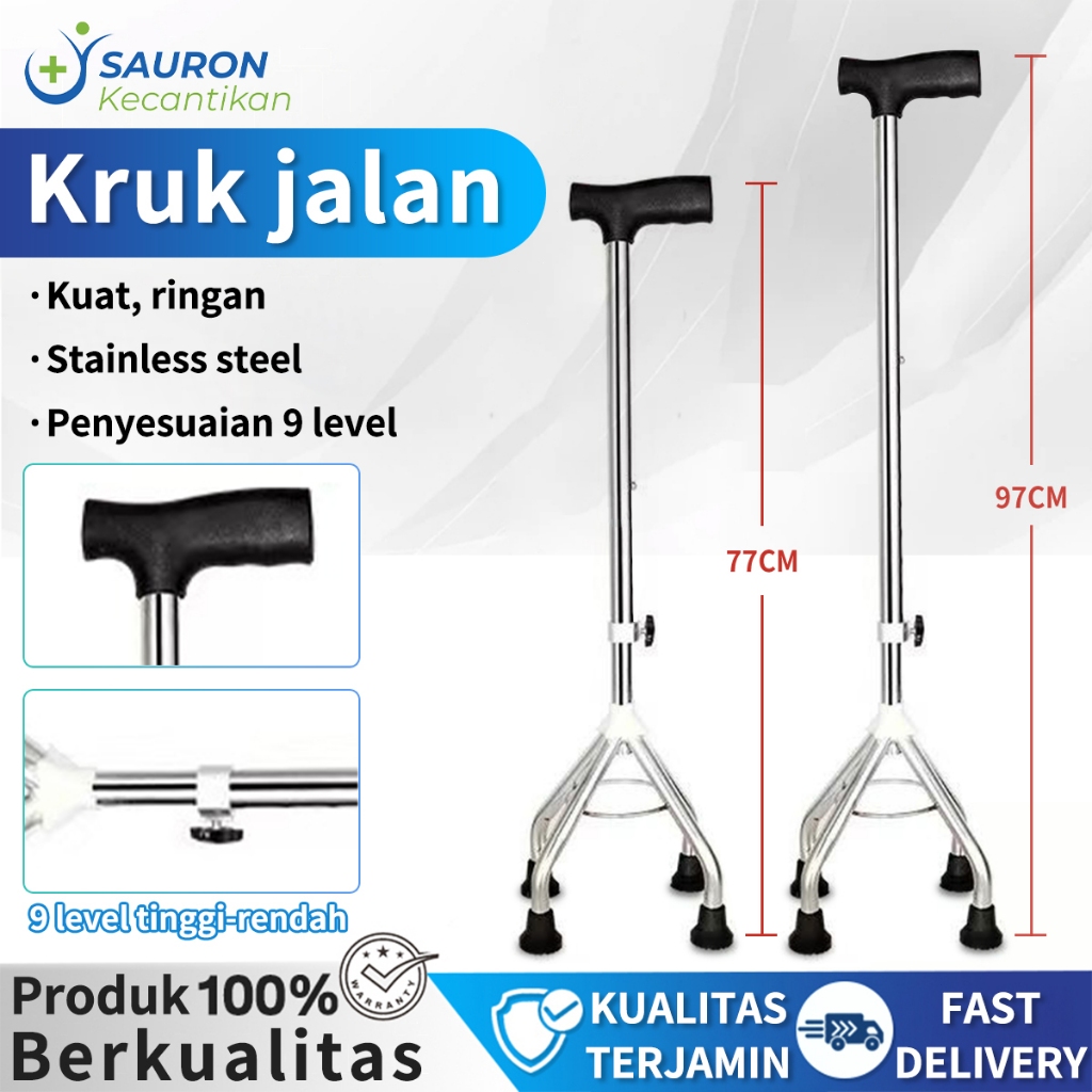 TERLARIS Sauron Tongkat Kaki 4/Tongkat Kaki 4 Stainless/Tongkat Jalan Lansia/Tongkat Medis/ongkat