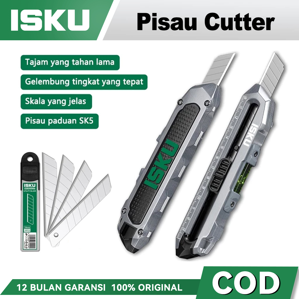 

ISKU Pisau Cutter Stainless Multifungsi Cutter + Penggaris Multifungsi Cutter Pisau Stai