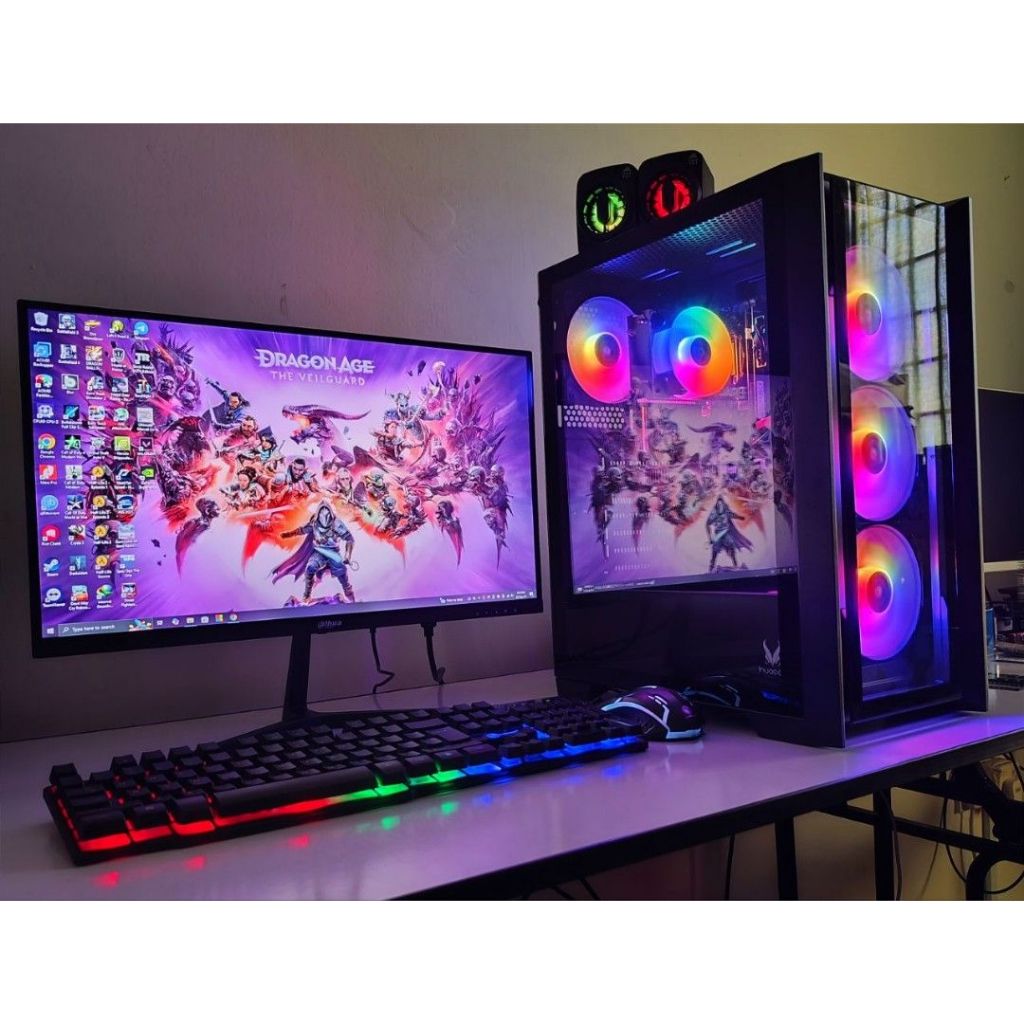 PC RAKITAN GAMING FULLSET AMD RYZEN 5 5600GT SSD 128GB FULLSET | LED 24 INC  KEYBOARD MOUSE GAMING