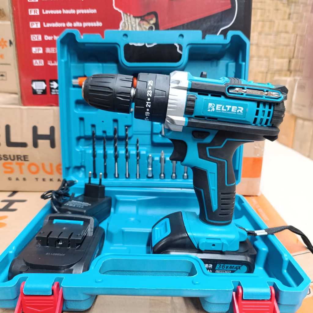 Mesin Bor Baterai Tangan/Cordless Drill Battery/Bor Cordless Power Drills Kit/36V Dengan 2 Baterai C