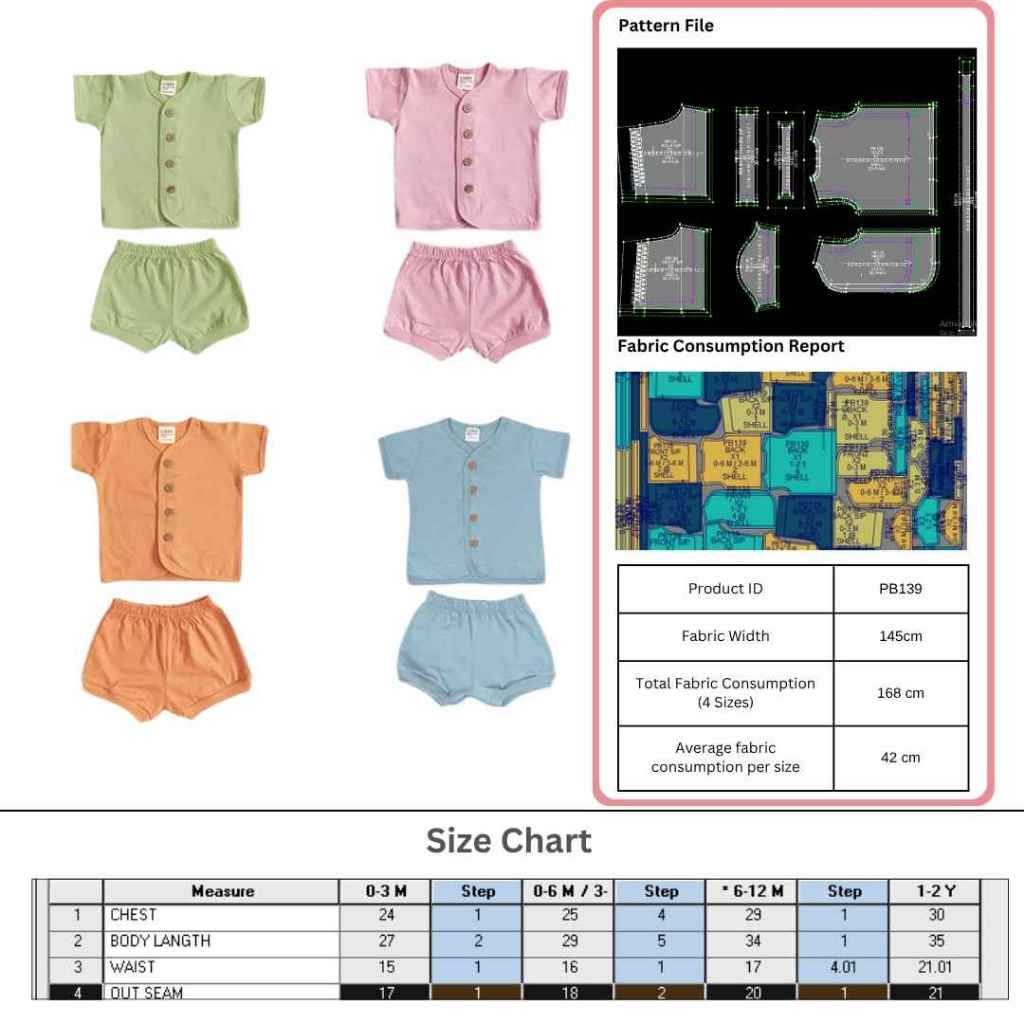 PB139 | Pola Jiplak | Pola Instan | Pola Baju | Baju anak | Setelan anak | Polabook