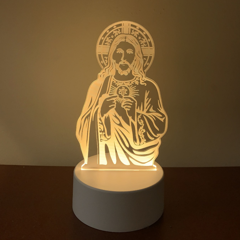 ALPHA OMEGA - Lampu Tidur Hias Tuhan Yesus Kristus LED Akrilik - Kado Pajangan Souvenir Tuhan Yesus 