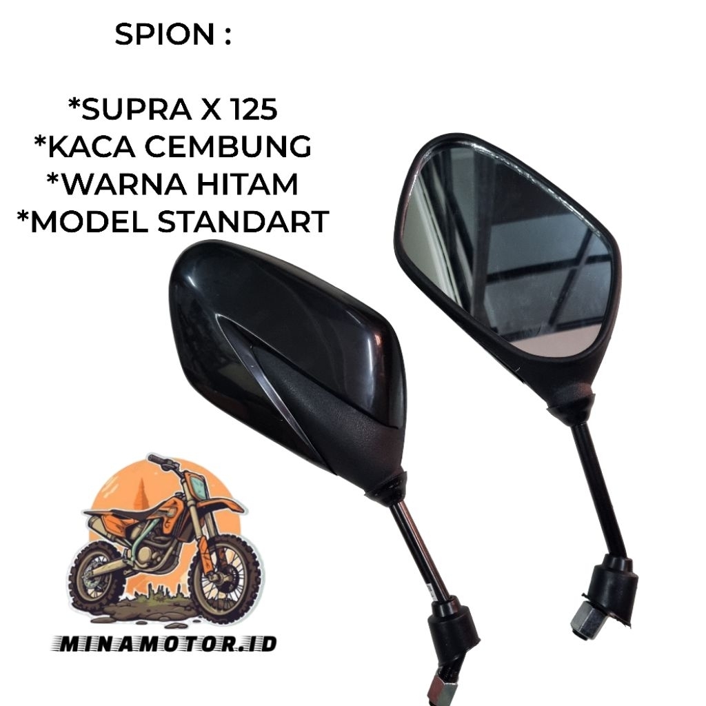 TAKA Spion Supra X 125 Hitam Cembung Sparepart Aksesoris Variasi Sukucadang Motor