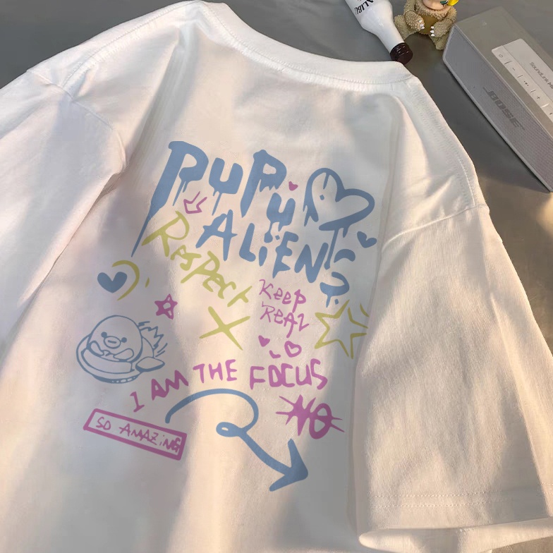 KODE P43Q SummerKaos Putih Bunga Segar Kecil Fashion Baju Anak Perempuan Street Style Kaos Katun Baj