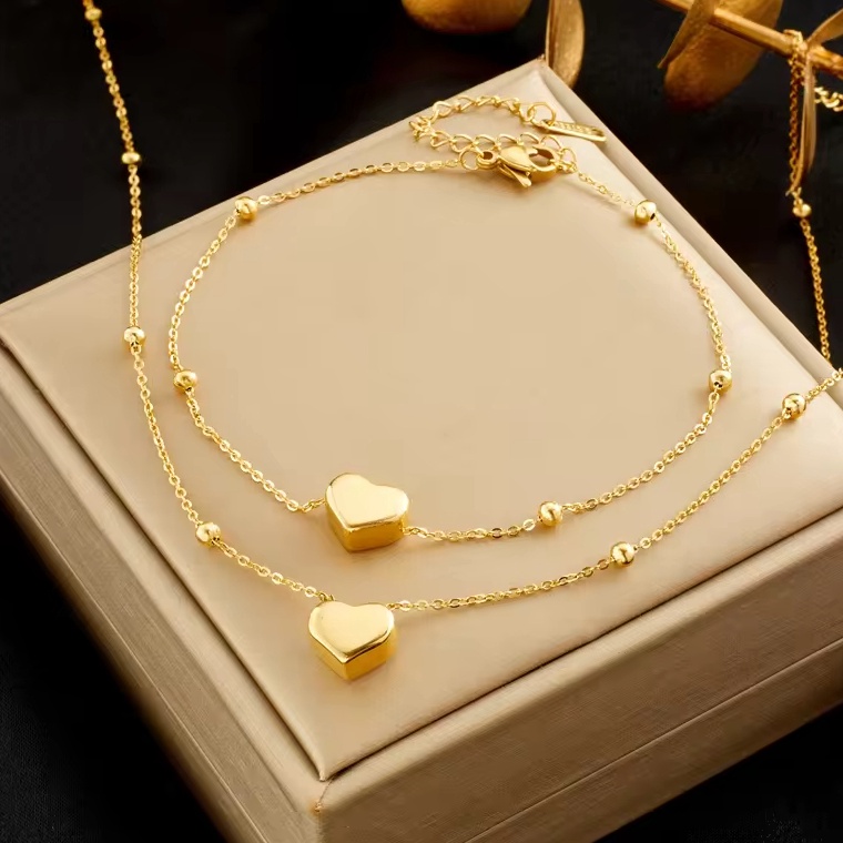 KODE E96P Queen Salfa  Satu Set Perhiasan Kalung dan Gelang Wanita Emas Asli Titanium Rantai Jedar L