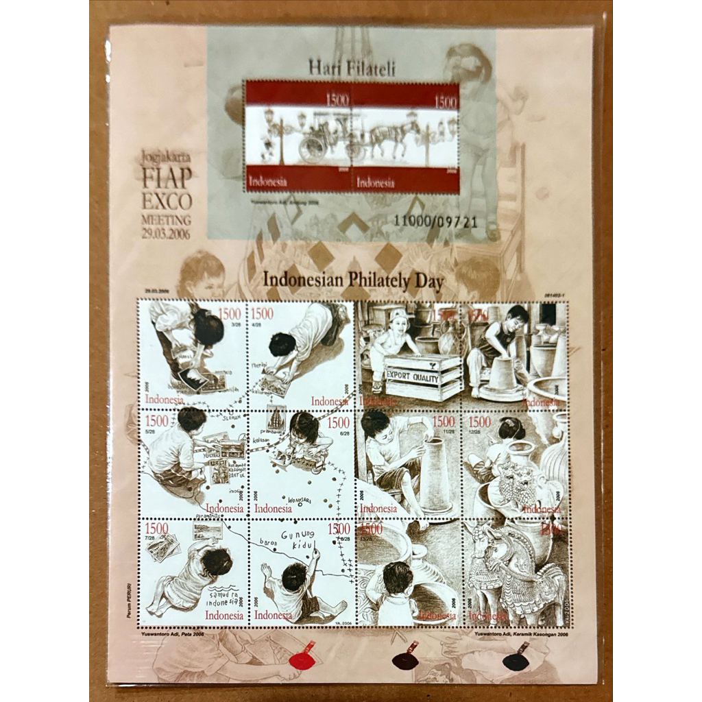 

(FA) PRANGKO INDONESIA 2006 MINI SHEET HARI FILATELI (MS 30c) BROWN & RED + SS 257c EDISI CHUSUS MNH.