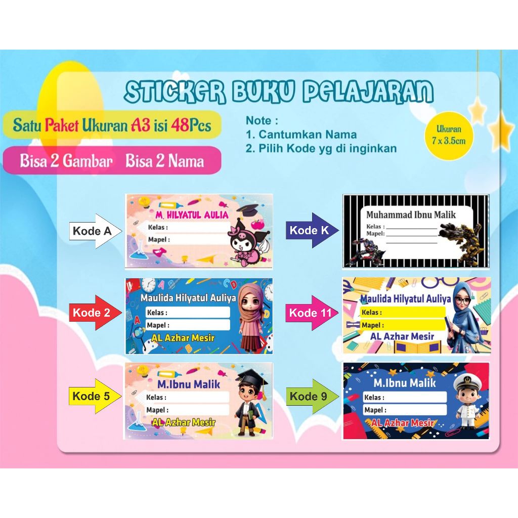 

Stiker label nama buku pelajaran sekolah terbaru terlaris