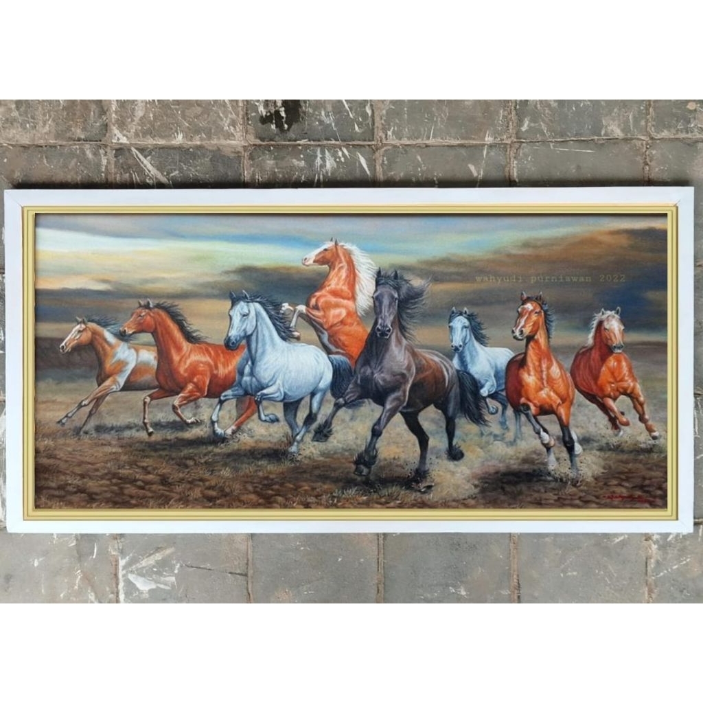 hiasan dinding lukisan cetak kuda 8 lari hoxy plus FIGURA ukuran 95*50