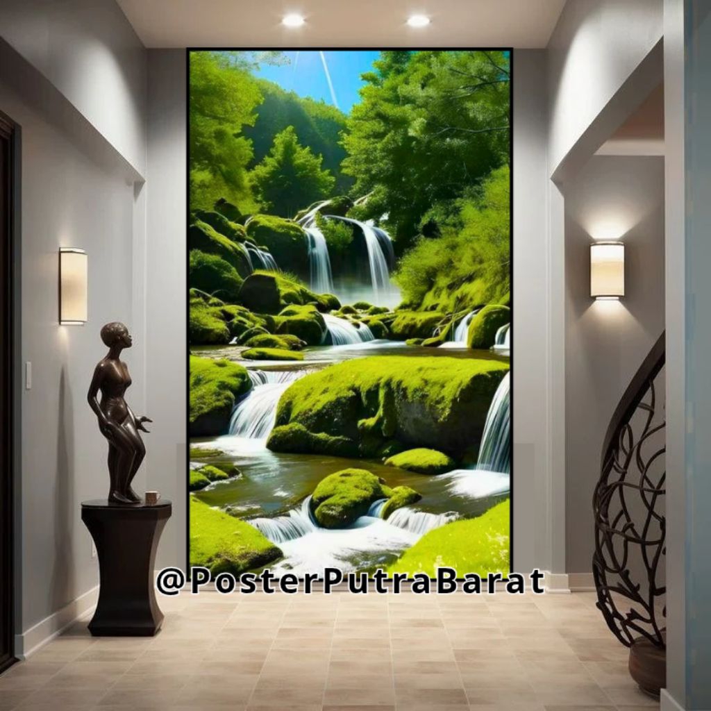 Poster Cetak Hiasan Dinding Jumbo Gambar Pemandangan Air Terjun Uk 70 X 100 Cm Tanpa Bingkai Dekoras