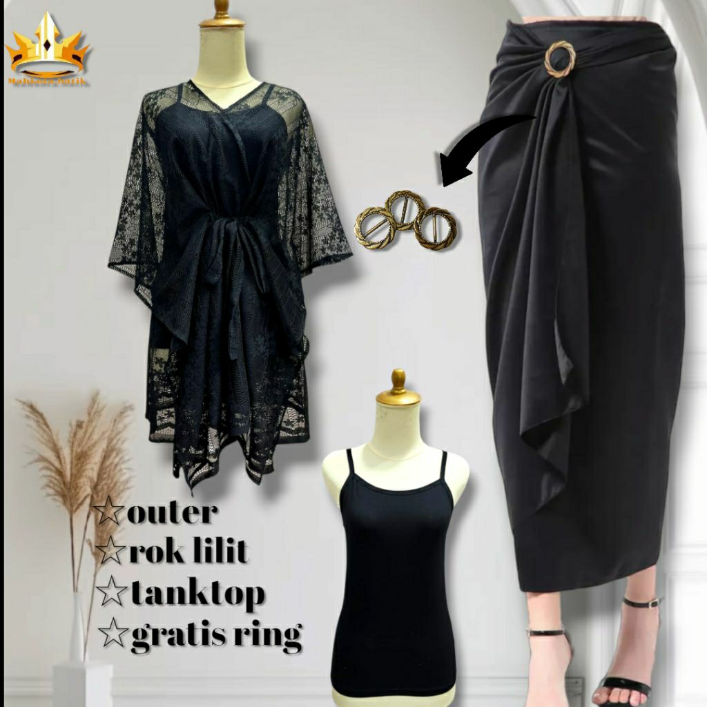 setelan kebaya polos modern tille outer pita jumbo cantik mix satin brokat kondangan wisuda bridesmi