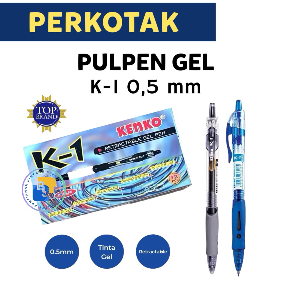 

12 Pcs - KENKO Pulpen K-1 0.5 mm Hitam dan Biru