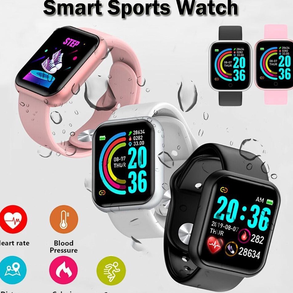 KODE D38R SmartWatch Y68 Sport Tahan Air Bluetooth Smart Watch Pelacak Kebugaran Gelang Pedometer He