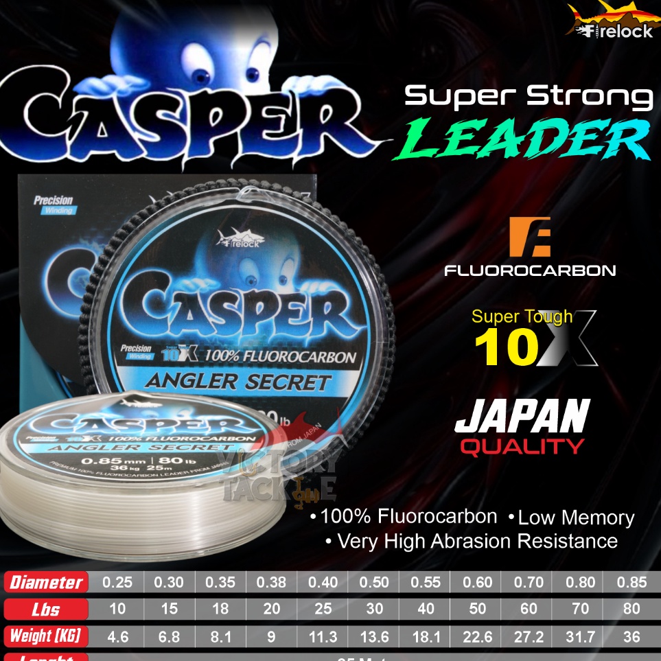 FIRELOCK CASPER PREMIUM 1 FLUOROCARBON LEADER 25 METER FROM JAPAN SENAR PANCING LEADER FLUORO WARNA 
