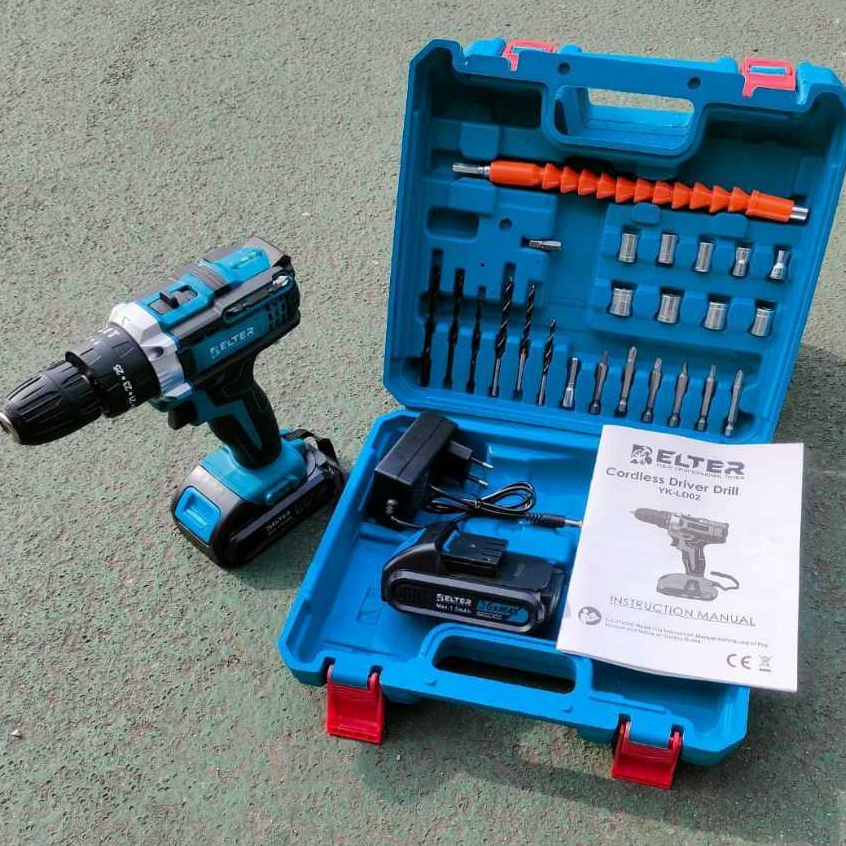 Mesin bor 2baterai cas 10mm 36V bor listrik murah bor tangan baterai besi tembok Beton kayu - Cordle