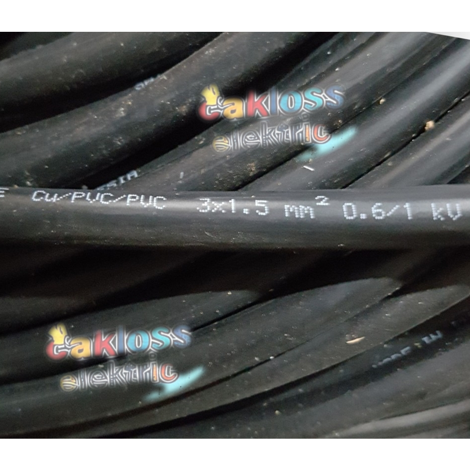 Kabel Listrik  NYY 3x1.5 mm2 Hitam Kawat Supreme ( ECER ) NYY 3 x 1.5 mm2 Tunggal Tembaga 0.6/1 (1.2