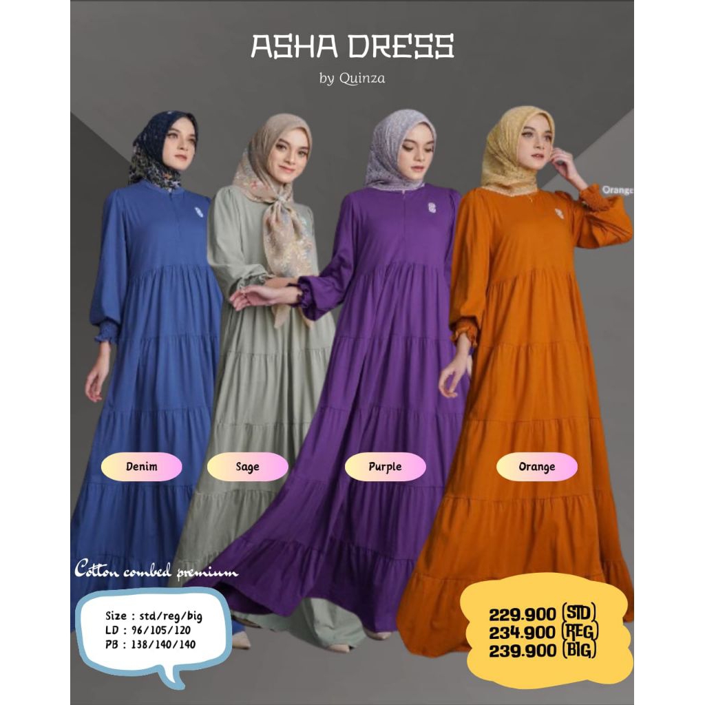 Asha Dress By Quinza ( gamis murah best seller)  Rayon Premium original quinza