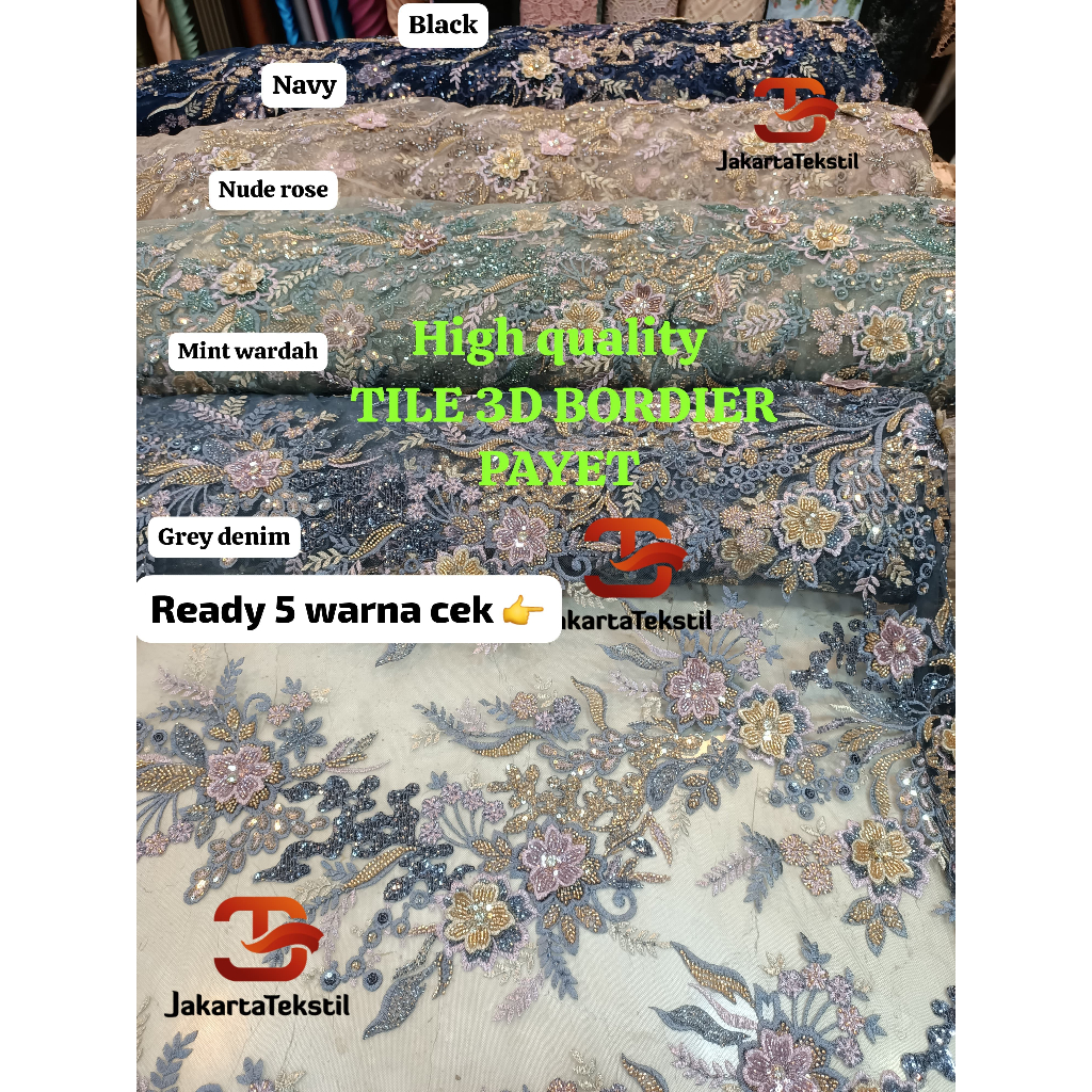 [ 018 ] KAIN TILE 3D BORDIR FULL PAYET MEWAH