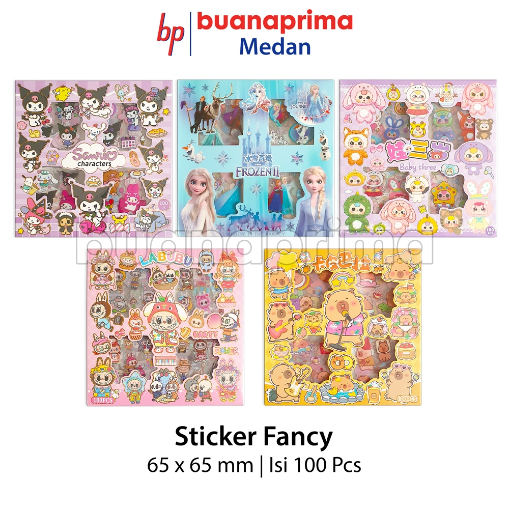 

STICKER BOX FANCY 2D Isi 100 Lembar Stiker Karakter Lucu Kartun Tahan Air Waterproof Per Pack